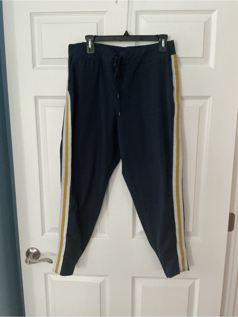 Women’s Navy Track Pants with Yellow Stripe
